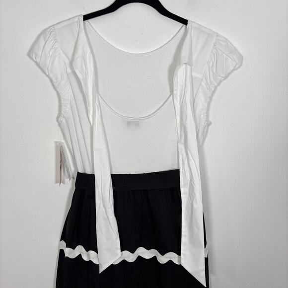 Nanette Lepore Flutter Sleeve Smocked Midi Dress Black White 6 NWT Peasant Boho - Picture 7 of 13